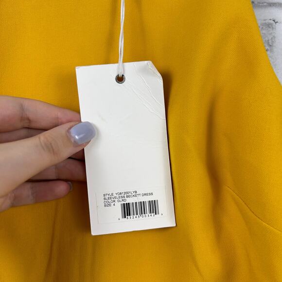 Likely Sleeveless Beckett Flounce Hem Flared Sheath Dress Yellow Mustard 4 NEW - Picture 6 of 10